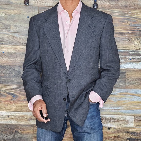 Gieves & Hawkes 100% Wool Gray Plaid Blazer Sport Jacket Size 41R - Picture 2 of 9